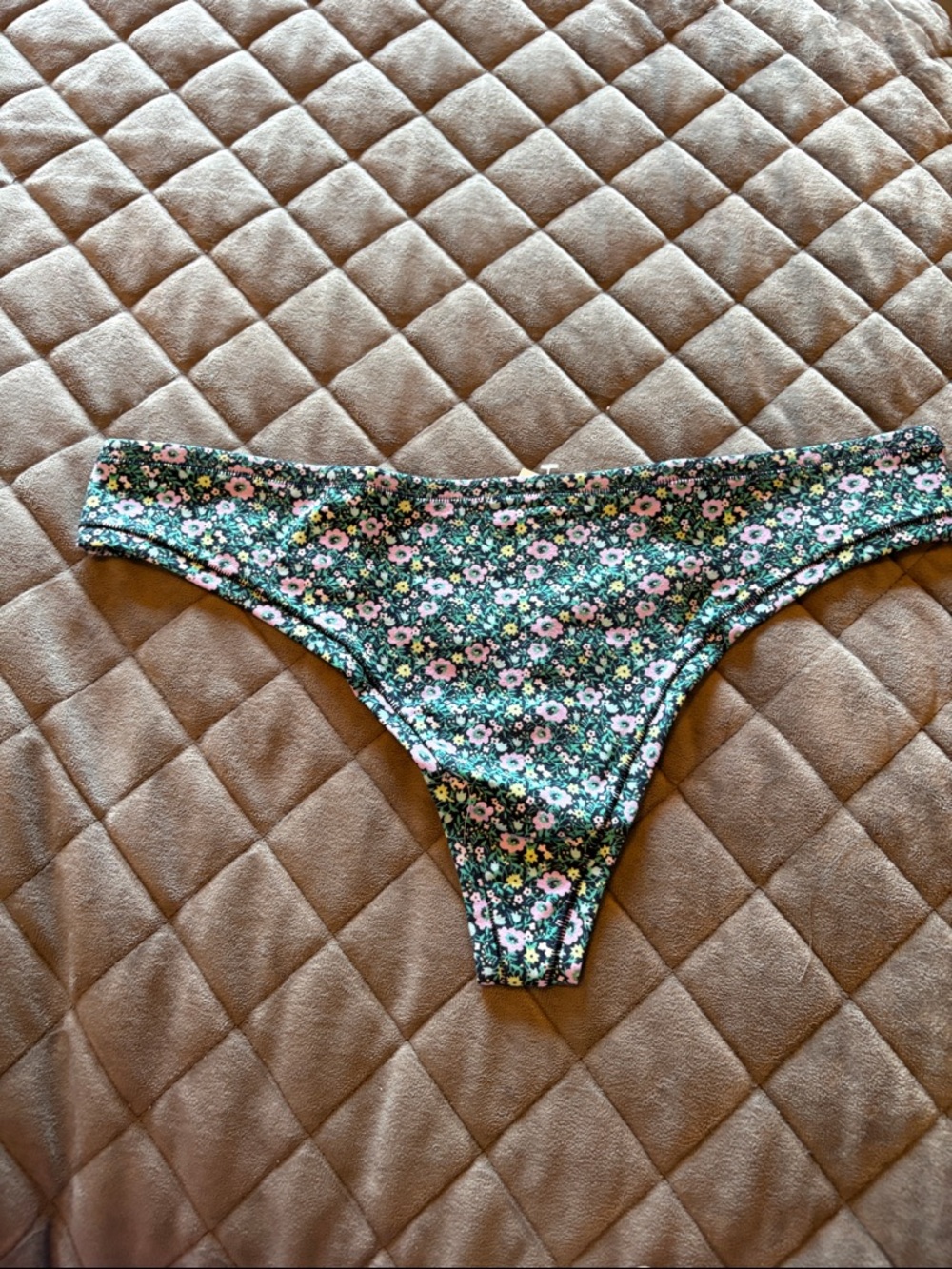 Green Floral cotton Bikini Bottoms. Large